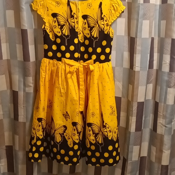 NWOT Shrawanti gold&black polkadot dress w butterflies & belt Sz 32 EU/23/14 US - Picture 2 of 15